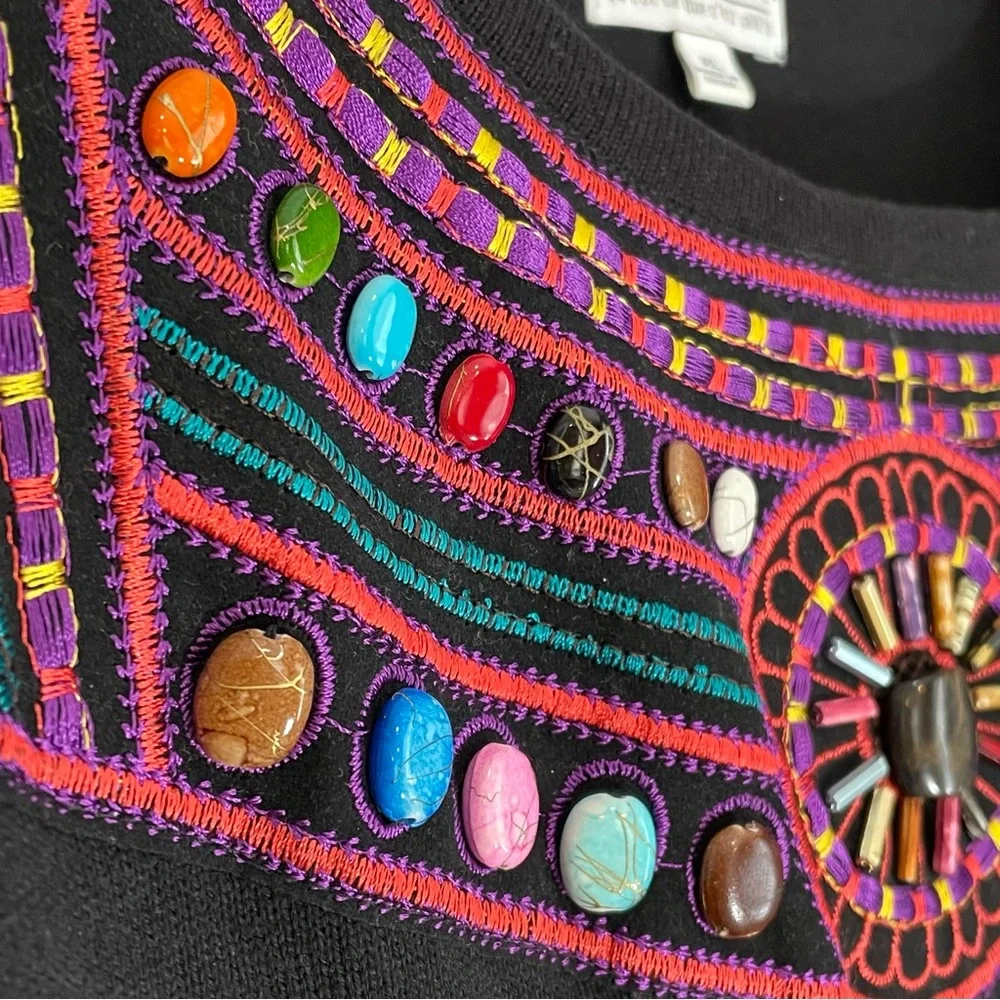 Joseph A. Bohemian Blouse Size XL Black Beautiful Embroidery Beaded 3/4 Sleeve - Picture 3 of 11